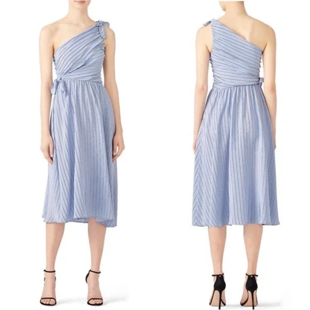 A.L.C. Blue Striped Cabrera One Shoulder Midi Dress Size 6 - Picture 1 of 4